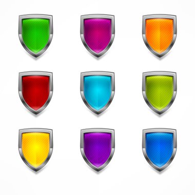 Beyaz üzerine kalkan güvenlik simgeleri rengi, vektör illüstrasyonu