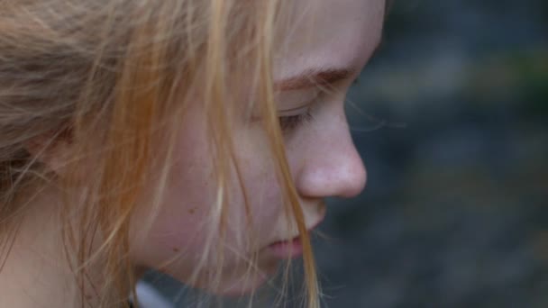 Teenager woman portrait with red hair — Stock Video