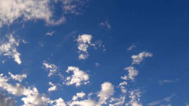 Nuvens brancas fofas sobre o céu azul — Vídeo de Stock