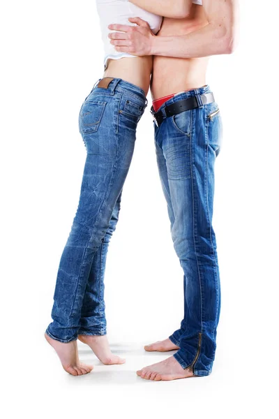 Coppia in jeans innamorati — Foto Stock