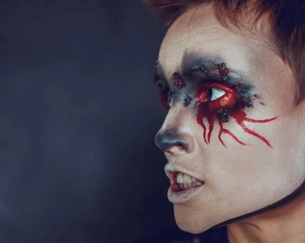 Makeup for Halloween. Portrait of a girl with bleeding eyes. — Stock Photo, Image