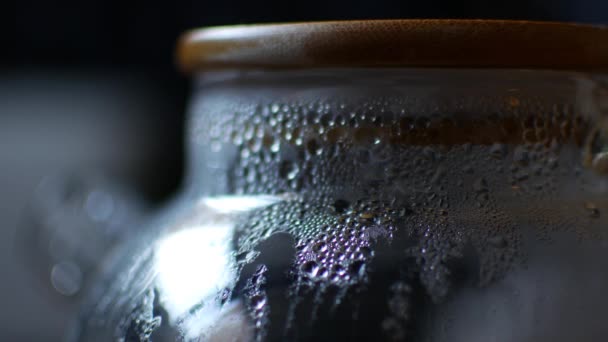 Processen med kokande transparent dricksvatten i glas vattenkokare. — Stockvideo