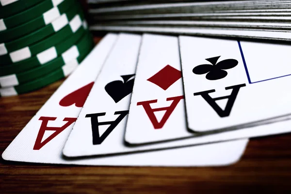 Aces high on the table with chips — Stock Photo, Image