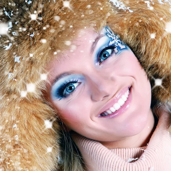 Beauty Winter Girl Blowing Snow in frosty winter — Stock Photo, Image