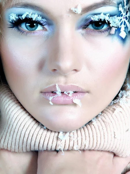 Beautiful woman with bright makeup. Fantasy girl portrait. Winter fairy portrait. Stock Image