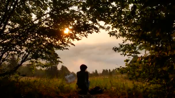从山上欣赏风景的女孩 喀尔巴阡山脉 乌克兰 — 图库视频影像