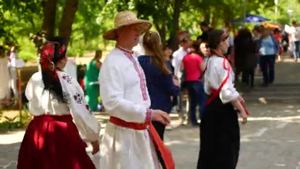 Skovorodinovka, Ukraina juli 6, 2019: etnisk medborgare folk semester Ivan Kupala, traditionell beröm . — Stockvideo