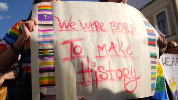 Affiches de marche de la fierté. Signes en faveur de l'égalité et de la solidarité — Video