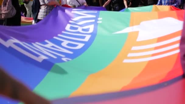 Bandeira LGBT acenando contra o céu — Vídeo de Stock