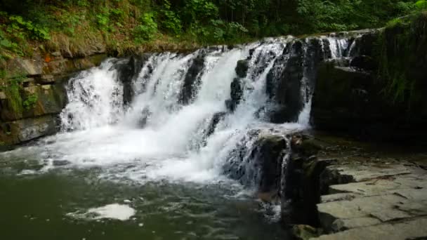 Cascada en un pequeño río de montaña — Vídeo de stock