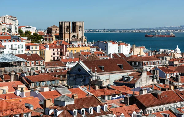Arial Widok Czerwone Dachy Lisabon Portugalia — Zdjęcie stockowe