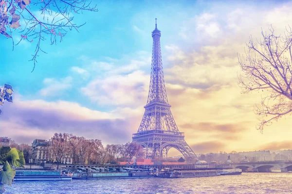 Tour Eiffel Coucher Soleil Paris Voyage Romantique Fond