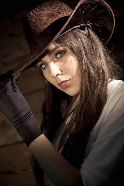 Sexy Young Cowgirl Posing Studio — Stock Photo, Image