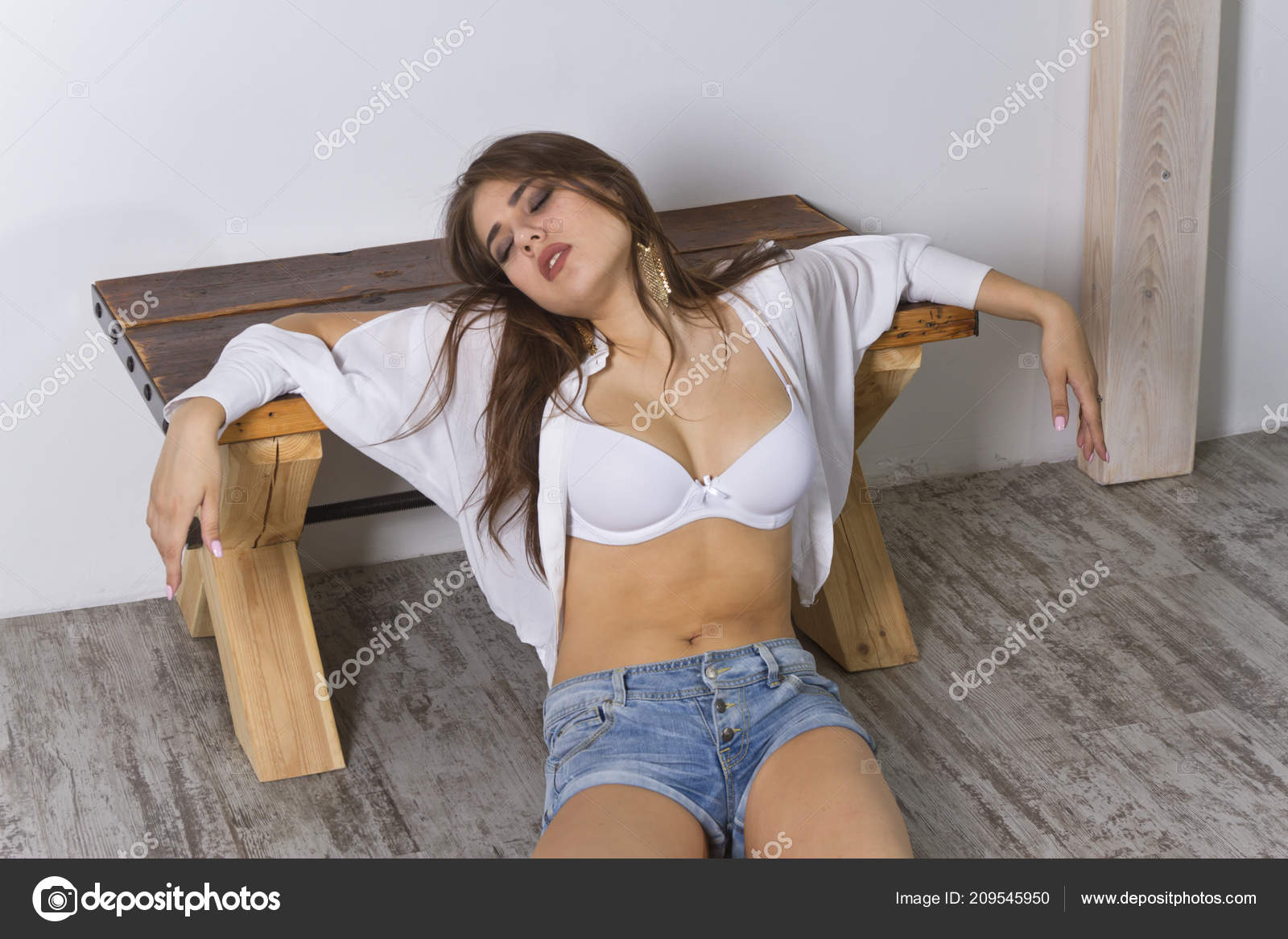 Scripted Crime Scene Young Woman Bra Sitting Ground Unconscious