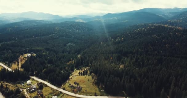 Aerial Drone Footage Forest Town Carpathian Mountains Beautiful Landscape View — Stock Video