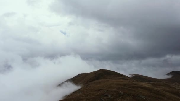 Beautiful Footage Dramatic Clouds Heavy Fog Carpathians Mountains Cold Autumn — Stock Video