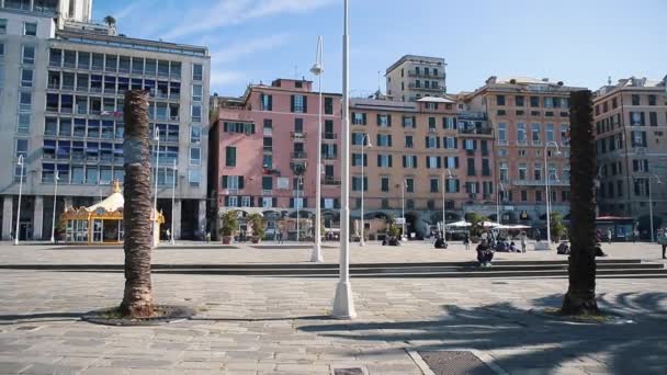 Italien Genua Oktober 2018 Traditionelle Farbenfrohe Italienische Häuser Der Altstadtport — Stockvideo