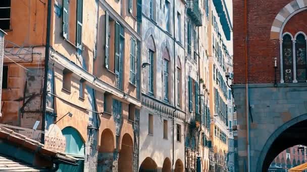 Italia Genova Octubre 2018 Casas Tradicionales Italianas Coloridas Puerto Ciudad — Vídeos de Stock