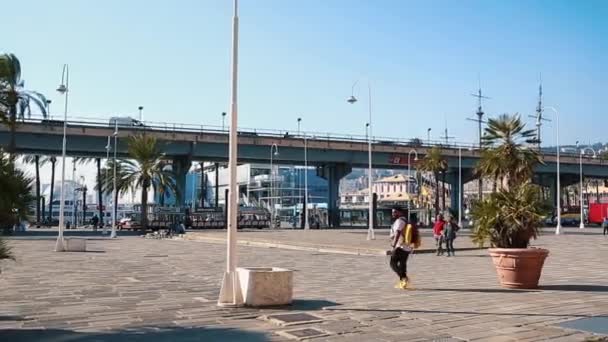 Italia Genova Octubre 2018 Zona Turística Popular Puerto Ciudad Vieja — Vídeos de Stock