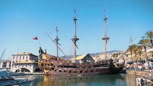 Italy Genova October 2018 Wooden Boat Movie Pirates Carribean Sea — Stock Video