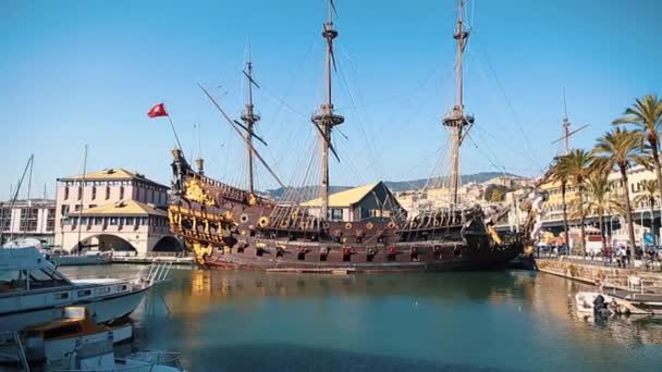 Italia Genova Ottobre 2018 Barca Legno Dal Film Pirati Del — Video Stock