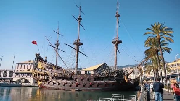 Italia Genova Ottobre 2018 Barca Legno Dal Film Pirati Del — Video Stock