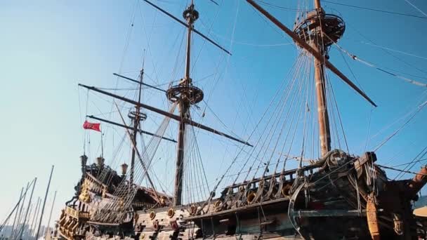 Італія Генуя Жовтня 2018 Дерев Яні Човни Фільму Пірати Карибського — стокове відео