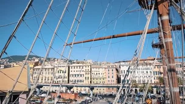 Italien Genua Oktober 2018 Holzboot Von Filmpiraten Der Karibik Auf — Stockvideo