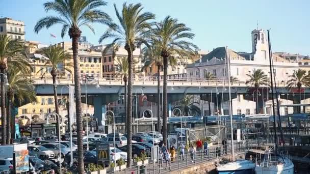 Italia Genova Octubre 2018 Hermoso Puerto Ciudad Vieja Génova Zona — Vídeos de Stock