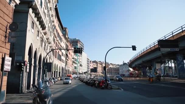 Włochy Genova Października 2018 Tradycyjne Kolorowe Włoskie Domy Porcie Starego — Wideo stockowe