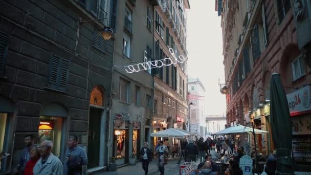 Italië Genova Oktober 2018 Traditionele Kleurrijke Italiaanse Huizen Oude Haven — Stockvideo