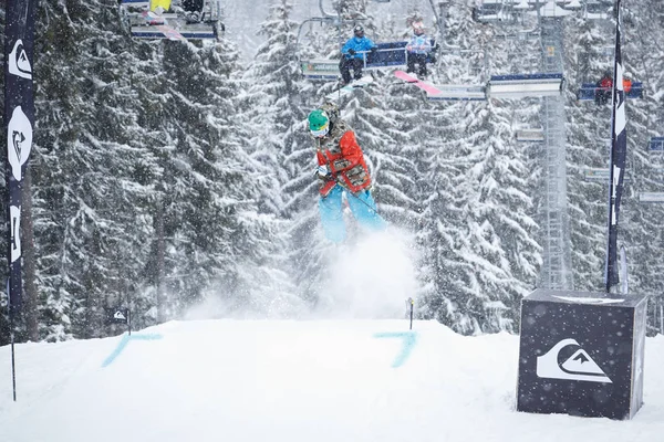 Bukoveľ Ukrajina Březen 2018 Extrémní Sportovní Soutěže Zimě Ski Parku — Stock fotografie