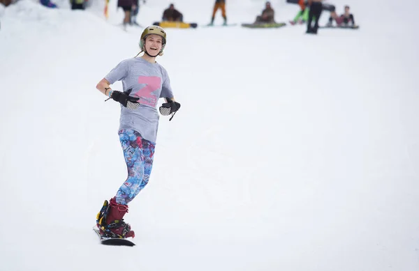 Bukovel Ukraine Março 2018 Concurso Snowboard Parque Inverno Jovens Atletas — Fotografia de Stock