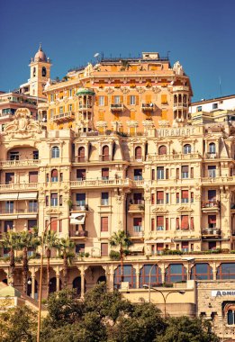 Genova, İtalya-12 Ekim, 2018: Cenova şehir güzel Barok mimarisi. Kültür turizmi için popüler seyahat hedef. Instagram vintage film filtresi