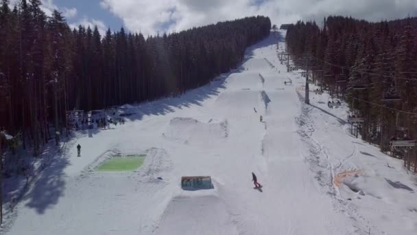 Yaremche Oekraïne Maart 2018 Aerial Drone Video Van Winterpark Met — Stockvideo