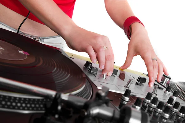 Menina Tocando Música Equipamento Profissional — Fotografia de Stock