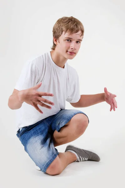 Adolescent Bboy Formation Sur Blanc Fond — Photo