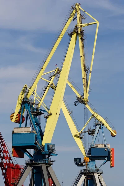 Dos Grúas Industriales Pesadas Que Trabajan Muelle Comercial Medio Día —  Fotos de Stock