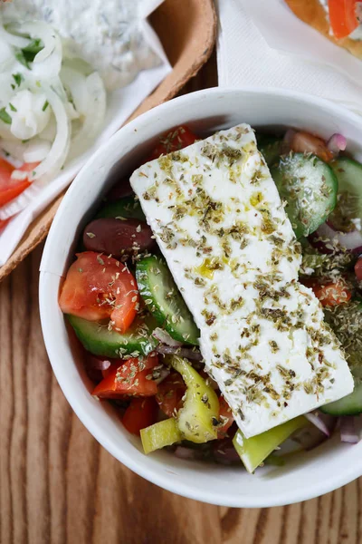 Essen Natürliche Ernährung Frisches Gemüse Griechischer Salat Traditionelle Griechische Küche — Stockfoto