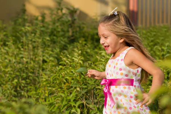 Cute Little Girl Running Park Bright Summer Day — Stock Photo, Image