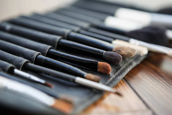 Conjunto Rosto Profissional Compõem Escova Para Visagista Ferramentas Estúdio Beleza — Fotografia de Stock