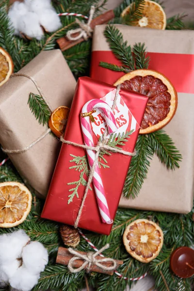 Mooie Handgemaakte Crhistmas Geschenk Doos Decoratieve Bruin Papier Wrapping Rode — Stockfoto