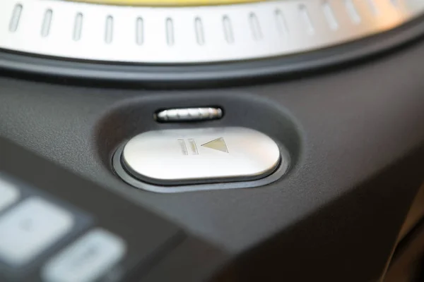 Tocadiscos Jugar Button Professional Equipo Audio Close Focus Botón Para — Foto de Stock