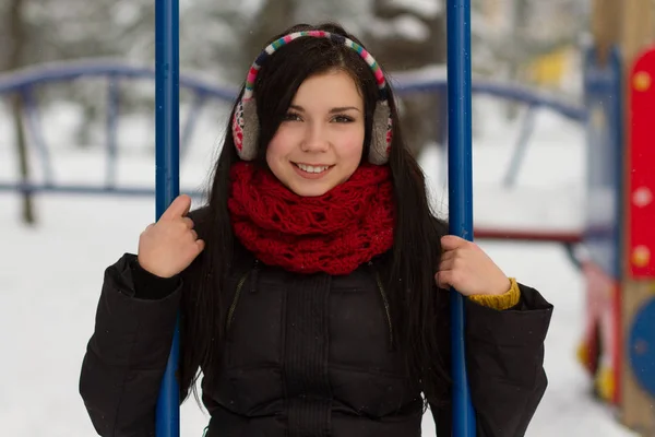 Menina Adolescente Bonita Passeio Livre Dia Inverno Nevado — Fotografia de Stock