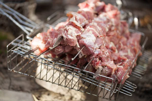 Makro Grilovaný Kebab Gril Vaření Ohni Podrobné Blízko Fotky Chutné — Stock fotografie