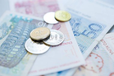 Ulusal Hırvat Kunası Döviz Alım notlar. Hrvatska Kuna ve metal yazı tura Lipa kağıt Not. Para kimden Hırvatistan.