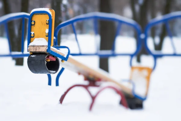 Outdoor Playground Kids Covered Snow Dull Winter Day — Stock Photo, Image