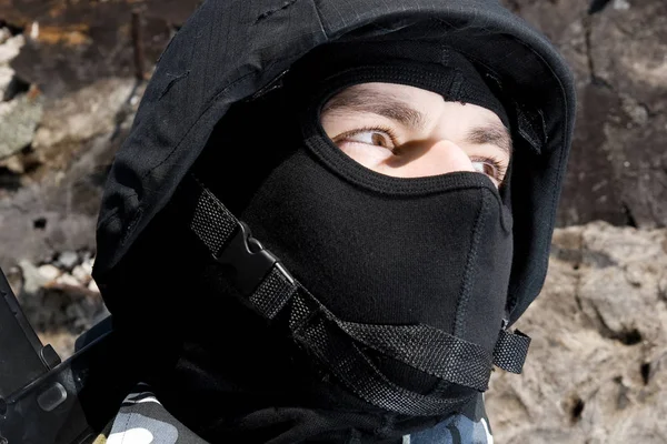 Potrait Soldier Mask Tactical Helmet — Stock Photo, Image