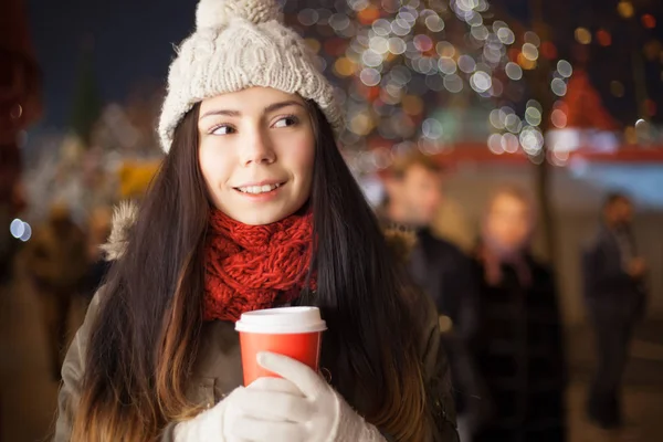 Young Beautiful Woman Holding Cup Coffee — Stockfoto
