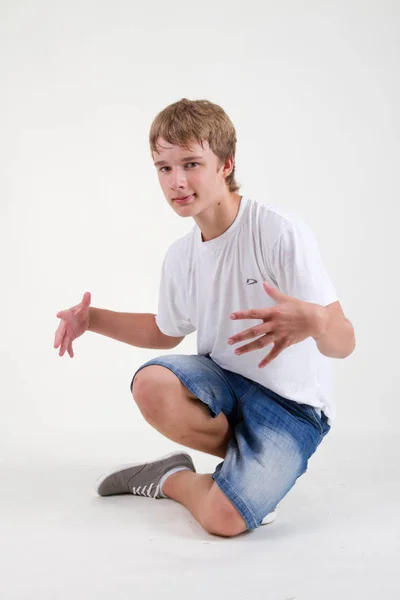 Adolescente Bboy Formação Sobre Fundo Branco — Fotografia de Stock